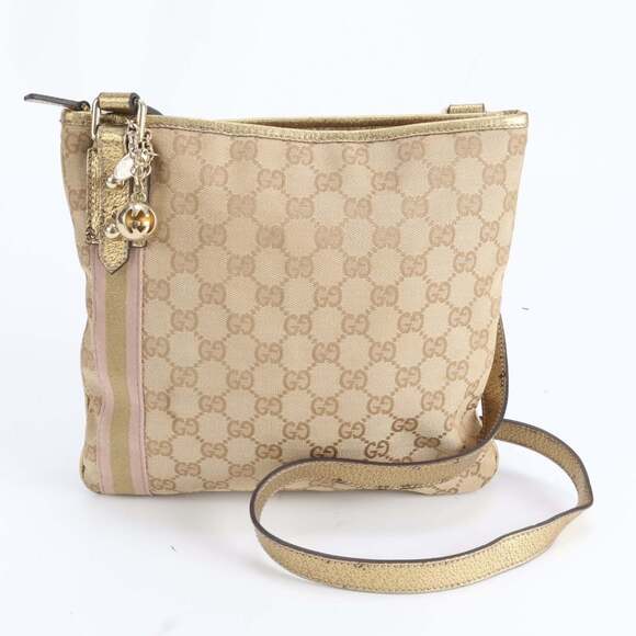 GUCCI Handbags - Gucci GG Canvas with Charm 144388 Leather Shoulder Bag/Crossbody Bag Beige Wo...